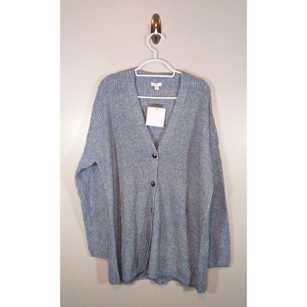 J Jill Oversized Long Cardigan Sweater Womens L Blue Cozy Lagenlook NWT